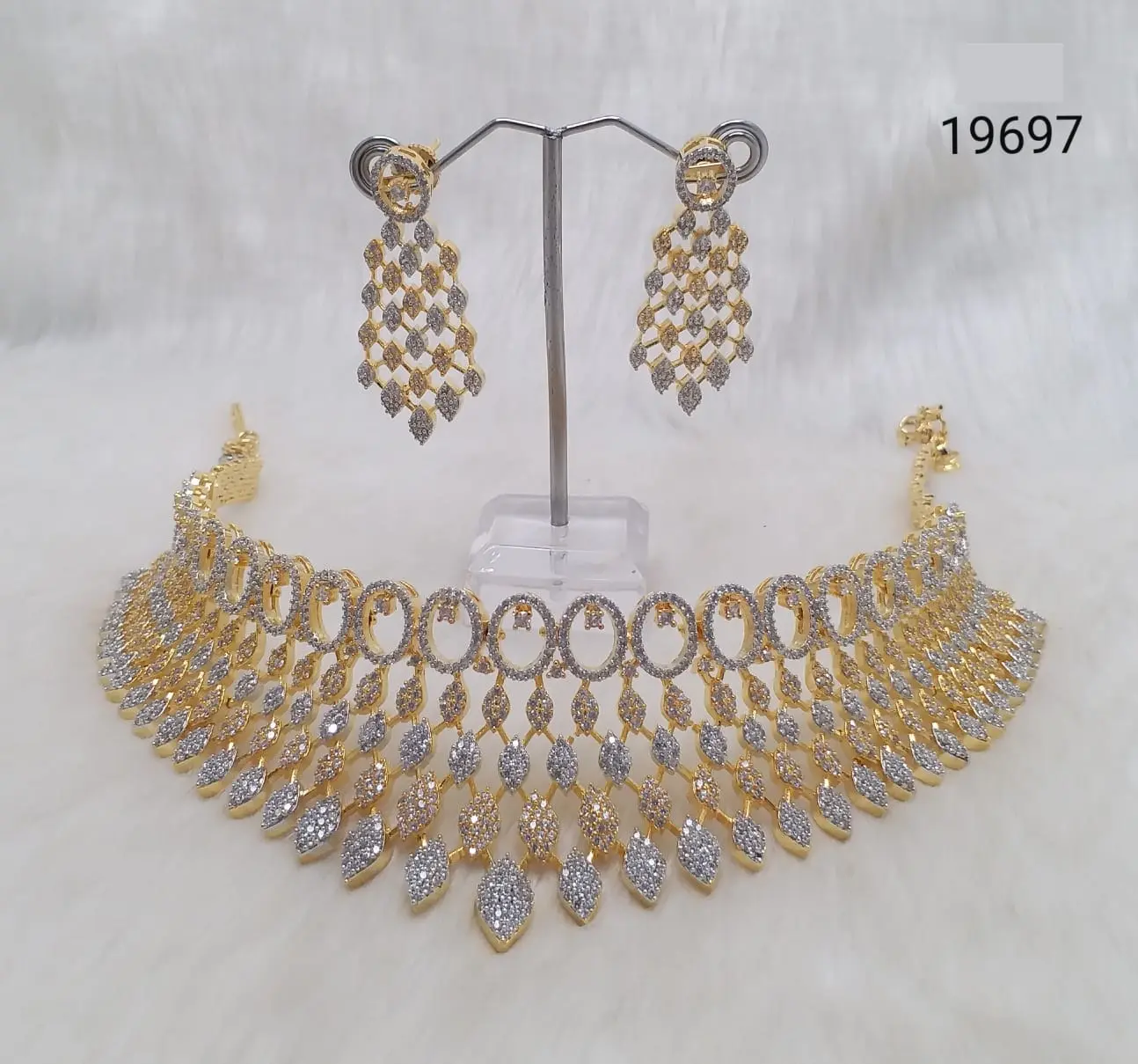Luxury sterling silver jewelry set CZ american diamond party necklace earrings emerald jewelry sets