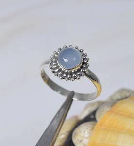 พลอยคาลซิโดนีสีน้ำเงินทำด้วยมือแหวนเงินสเตอร์ลิง925ทึบพร้อมพลอยธรรมชาติของขวัญ925แสตมป์งานแต่งงาน - Product Image 4