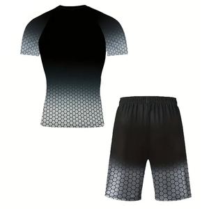 Conjuntos Casuales de Verano para Hombre de 2 Piezas, Camiseta de Manga Corta Transpirable de Punto con Spandex/Algodón, Pantalones Cortos de Compresión Sólidos, Ecológicos - Product Image 2