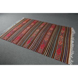 Turkish Vintage Kilim Rug 4.6x7 ft (139x212 cm), <b>Red</b> Check <b>Wool</b> Rug - Product Image 2