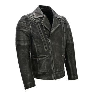 <b>Top</b> Selling Men Mandarin Collar <b>Black</b> Genuine Leather Jacket With Polyester Fabric Lining Zip Closure Men's Leather Jackets - Product Image 2