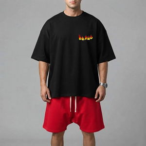 Vêtements streetwear en gros, logo personnalisé, mode, 100% coton, impression décontractée, coupe ample, bicolore, manches courtes, ensemble de jogging hip hop pour hommes - Product Image 1