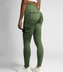 Pantalon de sport taille haute personnalisé pour femmes Leggings de fitness style cargo avec fermeture à la taille élastique pantalon de survêtement plat petit quantité minimale de commande avec poche - Product Image 2