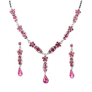 Urthn <b>Pink</b> Austrian Stone Rhodium-Plated <b>Necklace</b> Set 1102828 Fashionable Jewelry for Women - Product Image 1
