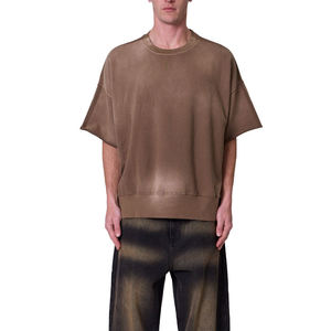 Logo personnalisé délavé au soleil t-shirt hommes en détresse déchiré plaine surdimensionné t-shirt goutte épaule plaine t-shirts pour l'impression - Product Image 6