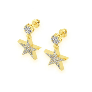Boucles d'oreilles pendantes en or rose 14K VVS Moissanite avec diamant design étoile personnalisé Boucles d'oreilles hip-hop glacées pour femmes - Product Image 6