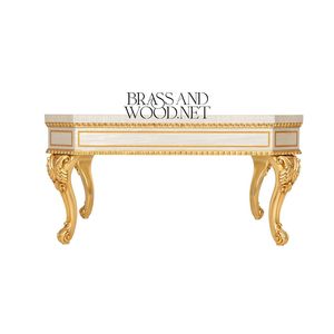 Table basse octogonale de luxe avec incrustation florale en marqueterie et pieds cabriole sculptés en or pour un salon élégant - Product Image 2