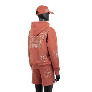 Ensemble court à capuche pour femme en coton et polyester molletonné avec logo en strass thermocollés – Ensemble sweat à capuche et short 100 % coton pour femme - Product Image 5