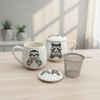 Tasse à thé en porcelaine durable avec couvercle et anse, 350 ml, style nordique, infuseur pour thé en vrac, qualité alimentaire, sans BPA, compatible lave-vaisselle et micro-ondes