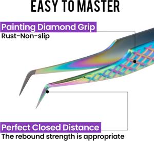 Ensemble de pinces à épiler professionnelles en acier inoxydable arc-en-ciel pour extensions de cils, avec pointes angulées de précision, poignée antidérapante pour les artistes en extensions de cils - Product Image 4