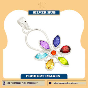 Venta al por mayor de colgantes y dijes finos hechos a mano Natural 925 plata esterlina sólida Chakra colgante con piedras preciosas OEM y ODM disponible - Product Image 5