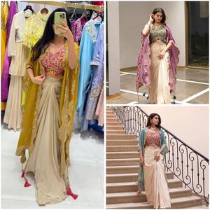 งานปักเลื่อมและด้าย zari ด้วยขอบงานตัดเย็บที่ซับซ้อนรายละเอียดงานงานแต่งงานของผู้หญิงผู้ใหญ่ - Product Image 5