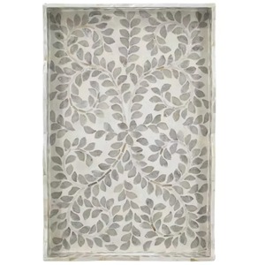 Plateau en nacre fait à la main, plateau de service en incrustation de coquille blanche, plateau rectangulaire décoratif de luxe pour la maison, le salon et l'hôtel - Product Image 4