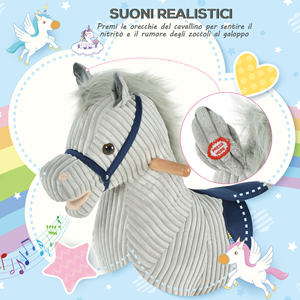 HOMCOM-Cheval à bascule en peluche pour enfants de 3 à 6 ans, 73x35x64cm, gris - Product Image 4