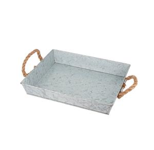 Plateau de service galvanisé de forme ovale avec poignée en fer fini rustique Lot de 3 plateaux galvanisés les plus vendus - Product Image 3