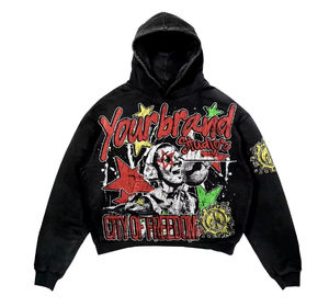 Sudadera con capucha de algodón 100% de doble capa de 400gsm personalizada para hombres, sudadera de gran tamaño bordada de peso pesado con estampado de soplo, recortada de invierno - Product Image 6