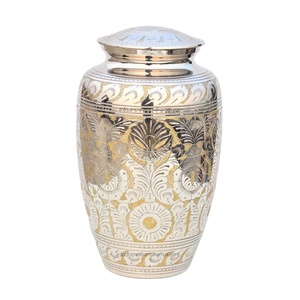 Premium Handcrafted Metal Cremation Urn Classic Golden <b>Net</b> Brass Design Carved Engraving Custom Print Human Ashes Storage - Product Image 1
