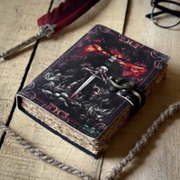 Journal en cuir vintage 7x5, reliure cousue, 100 feuilles de papier à bords festonnés, Grimoire Livre des Ombres, cadeau idéal pour hommes et femmes