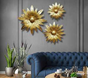 ศิลปะผนังโลหะทองเหลืองคุณภาพระดับพรีเมี่ยมดีไซน์ดอกทานตะวันดอกไม้สีทองสำหรับตกแต่งภายในและส่งออกอุปกรณ์ตกแต่งบ้าน - Product Image 5