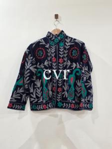 Abrigo de Terciopelo Bordado a Mano con Cuello Mandarín, Talla Grande, Estampado Floral, Ropa de Abrigo de Otoño para Mujer, Manga Larga, Estilo Bohemio - Product Image 1