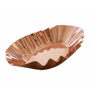 Bol à chocolat élégant en acier inoxydable doré, bord ondulé texturé, plat de service ovale en métal pour la maison et l'hôtellerie - Product Image 3