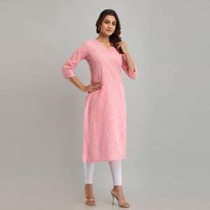 Vestidos de carrera Kurta rectos con estampado floral rosa para mujer (SHKUP1218) - Product Image 3