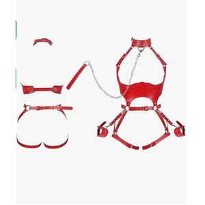 Conjunto de lencería de cuero con encaje hueco y esposas - Product Image 2