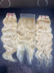 Inde du sud Original 20-28 Pouces Blonde Cheveux Humains Bundle Wefted Frontal Extensions Perruques Vague Style Vente En Gros Avantage - Product Image 2