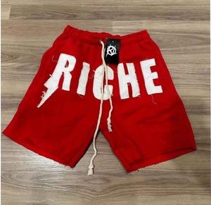 Shorts pour hommes Trendy Loose Fit Distressed Embroidery Beach Pants Outer Wear Letters Print Casual Brand Sweatpants Shorts for Men - Product Image 5