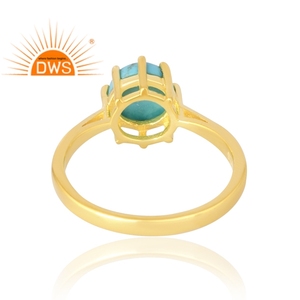 Latest Selling DWS 925 Sterling Silver 18K Gold Plated <b>CZ</b> Arizona Turquoise Gemstone <b>Ring</b> for Certificate Prong Setting Trendy - Product Image 2