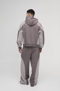 Ensemble sweat à capuche zippé personnalisé avec logo et pantalon taille haute double couche 100 % coton, ensemble jogging oversize pour homme - Product Image 2