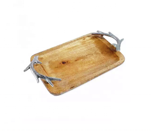 Plateau de service décoratif en bois d'acacia fait main, écologique et compatible lave-vaisselle, idéal pour salon et hôtel – Meilleures ventes - Product Image 4