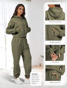 SUDADERO de algodón 100%, conjunto ligero con capucha, cierre de cordón, invierno, ecológico, lavado a la piedra, estampado de diamantes de imitación adornados - Product Image 6