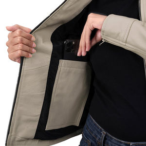 แจ็คเก็ตหนังมาตรฐานสำหรับผู้หญิง ระบายอากาศได้ดี สไตล์ไม่ซ้ำใคร ซิปด้านหน้า คอตั้ง แขนยาว ลุคสบายๆ มีกระเป๋าข้าง - Product Image 4