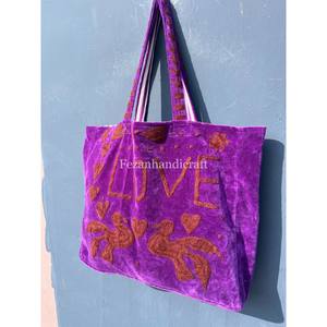 Bolsas de Compras de Verano para Mujer, Bordadas a Mano con Tela de Terciopelo, Estilo Suzani, Tamaño 18x18, Bordado Uzbeko, Estilo Boho, para Uso Diario - Product Image 3