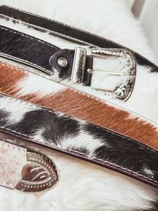 เข็มขัดหนังวัวแท้คาวบอยตะวันตกทำด้วยมือพร้อมผมดีไซน์หนังวัวแท้ - Product Image 3