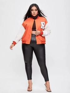 Chaqueta Universitaria para Mujer, Color y Talla Personalizables, Transpirable, de Algodón Tejido, Mangas de Cuero PU, Fabricante OEM - Product Image 5