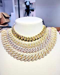 Cadena de eslabones de 18mm de lujo Moissanite Diamond Iced Out Plata de Ley 925 con cadenas cubanas de corte Baguette chapadas en oro blanco para hombres - Product Image 1