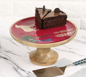 Support de gâteau en bois imprimé peint à la main Design rond unique pour les fêtes à la maison Occasions spéciales Planche de service à dessert de haute qualité - Product Image 5
