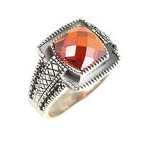 Bague géométrique pour homme en argent sterling 925 avec pierre de protection grenat rouge, plaqué rhodium, 10,5g, bijoux fins pour usage quotidien
