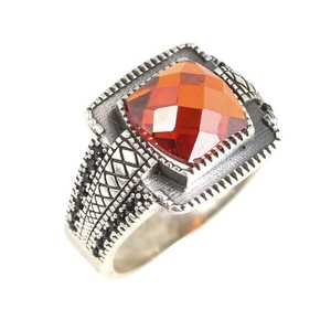 925 Sterling Silver Four-Sided Faceted Men's <b>Ring</b> with Red Garnet and <b>Turquoise</b> Rhodium Plated Fine Jewelry for Everyday Wear - Product Image 3