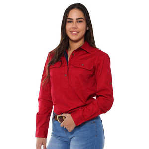 Chemise de travail en tissu tricoté à manches longues pour femmes, bouton avant Options personnalisées Logo imprimé uniformes du personnel solides - Product Image 1