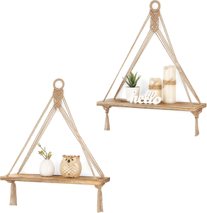 Support suspendu Boho décoration murale rustique bois flottant stockage pour chambre salle de bain salon pépinière dortoir jardin - Product Image 1