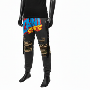 Pantalon de jogging en molleton de coton premium, tissu brossé doux, gris foncé, panneau camouflage, impression d'écran, logo personnalisé, pantalon de jogging pour homme - Product Image 4