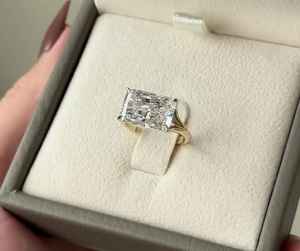 แหวนเพชรเม็ดใหญ่ 5 กะรัต ทรงรัศมี รูปทรงยาว ผลิตในห้องปฏิบัติการ ฝังแบบหนามเตย ชุบแพลตตินั่ม ของขวัญสำหรับผู้หญิง - Product Image 2