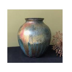 Vase à fleurs en métal glacé Raku irisé de qualité supérieure |   Pot de fleurs et vases uniques en céramique avec effet de gouttelettes métalliques, décoration d'intérieur, vente en gros - Product Image 1
