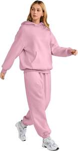 Femmes grande taille décontracté hiver mode 2 pièces ensemble sweat à capuche personnalisable survêtement sweat pantalons de survêtement solide Logo personnalisable - Product Image 4