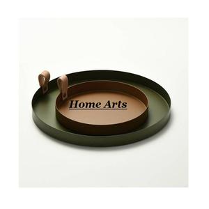 Plateau de service en fer avec poignée en cuir, lot de 2 tailles différentes, pour thé, café, usage domestique ou hôtelier - Product Image 1