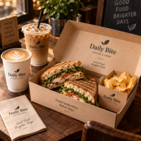 AT PACK Custom Sandwich Box Made of 300g Kraft Paper Board, Premium Food Packaging with Logo for Cafe Takeaway Supplies