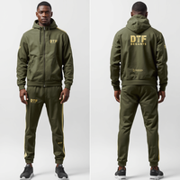 Ensemble survêtement homme vert olive imprimé DTF : sweat à capuche et pantalon de jogging – Tenue décontractée et tendance